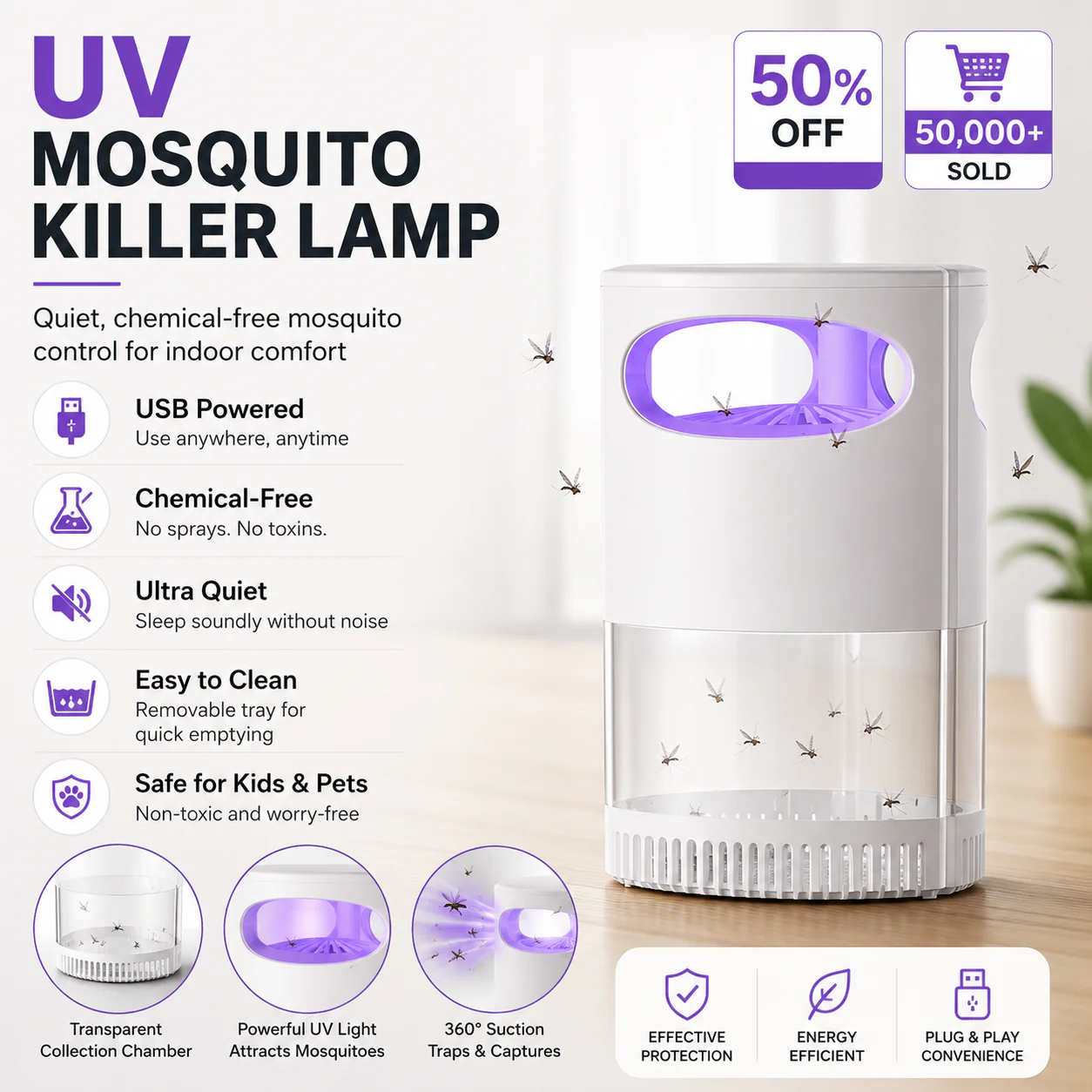 🌙 LIMITED-TIME 50% OFF! ✨ UV Mosquito Killer Lamp – USB, Quiet, Chemical-Free 🦟 - Image 2