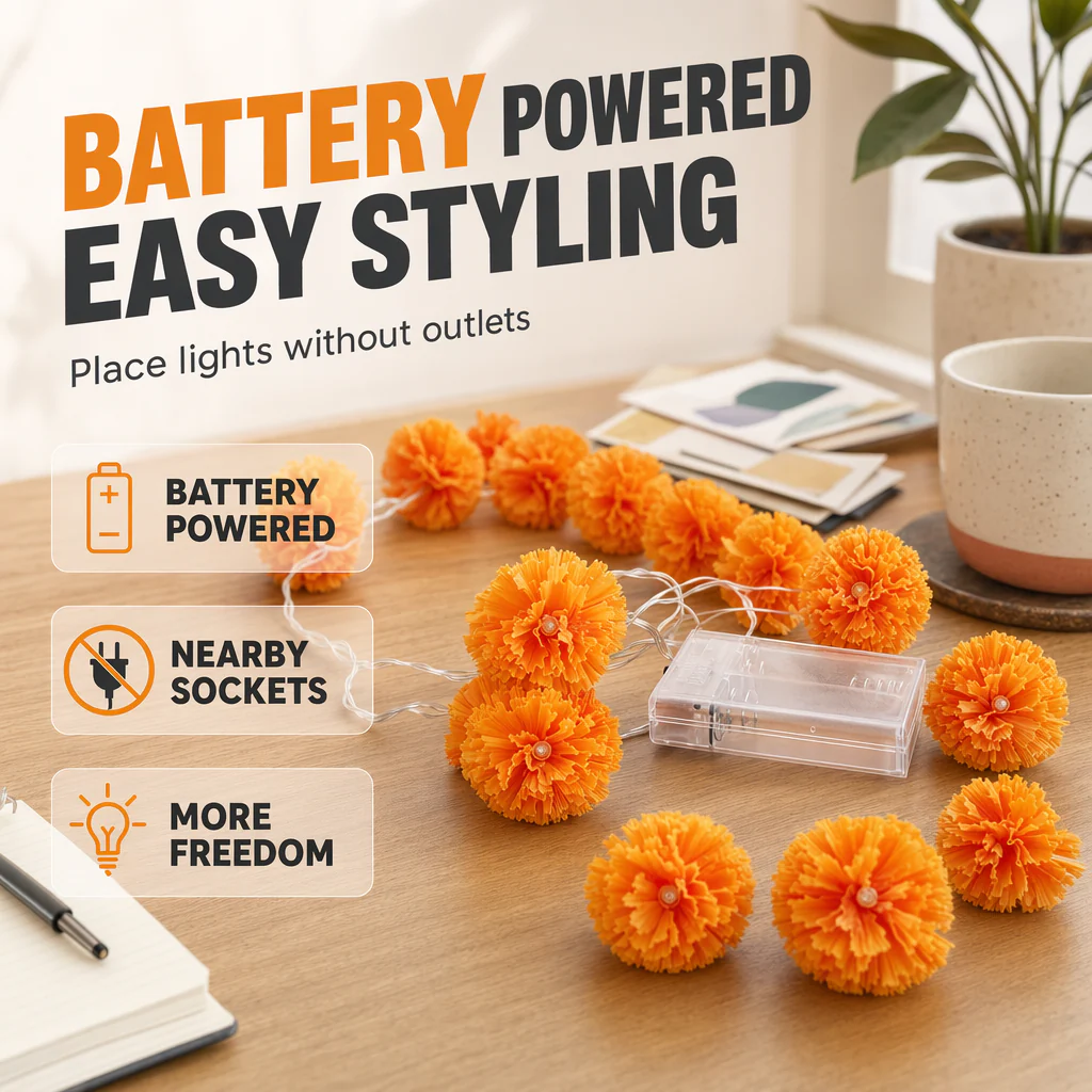 πNew Arrival 50% OFF! πΌ Artificial Marigold Flower Led String Light β Perfect For Day Of The Dead & Halloween, 20 Leds, 8 Modes, Waterproof. Create A Festive Altar Or Spooky Porch! π―οΈππ§‘ - Image 2