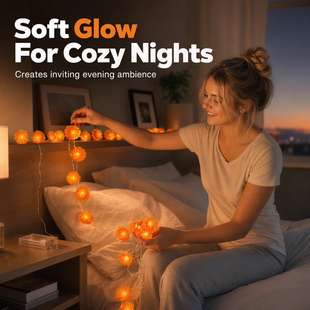πNew Arrival 50% OFF! πΌ Artificial Marigold Flower Led String Light β Perfect For Day Of The Dead & Halloween, 20 Leds, 8 Modes, Waterproof. Create A Festive Altar Or Spooky Porch! π―οΈππ§‘ - Image 3