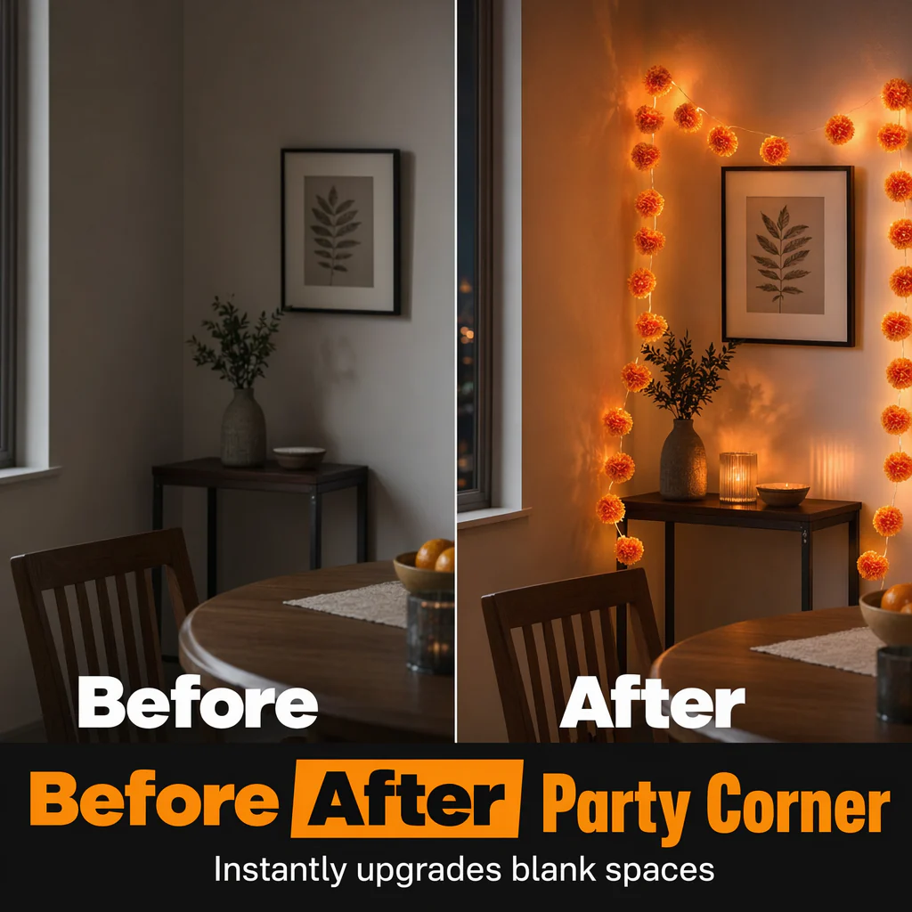 πNew Arrival 50% OFF! πΌ Artificial Marigold Flower Led String Light β Perfect For Day Of The Dead & Halloween, 20 Leds, 8 Modes, Waterproof. Create A Festive Altar Or Spooky Porch! π―οΈππ§‘ - Image 6