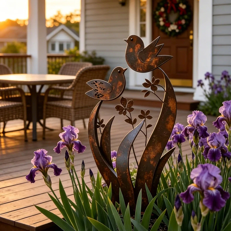 Rustic Bird & Flower Metal Garden Stake - Image 2