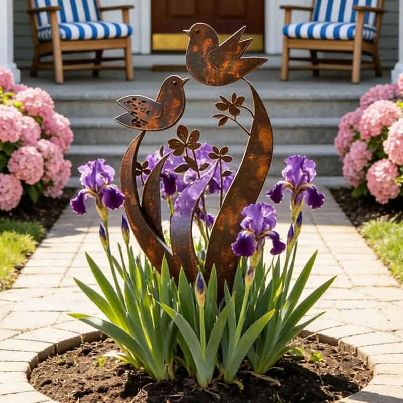 Rustic Bird & Flower Metal Garden Stake - Image 6