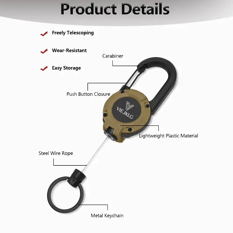 🔑Retractable Carabiner Keychain – 65cm steel lanyard, 100,000 pull cycles. Lightweight & sturdy. - Image 7