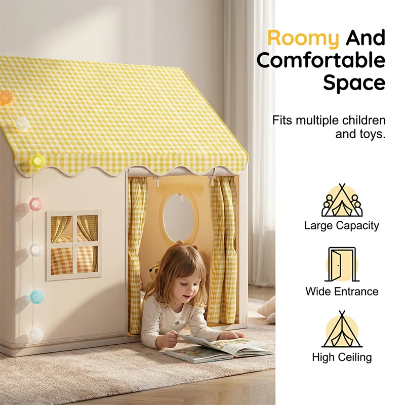 🏰 LIMITED-TIME 50% OFF! ✨ Dream Play Tent for Kids – Fairy Lights, Roomy Interior, Gingham Style 🌟 - Image 2