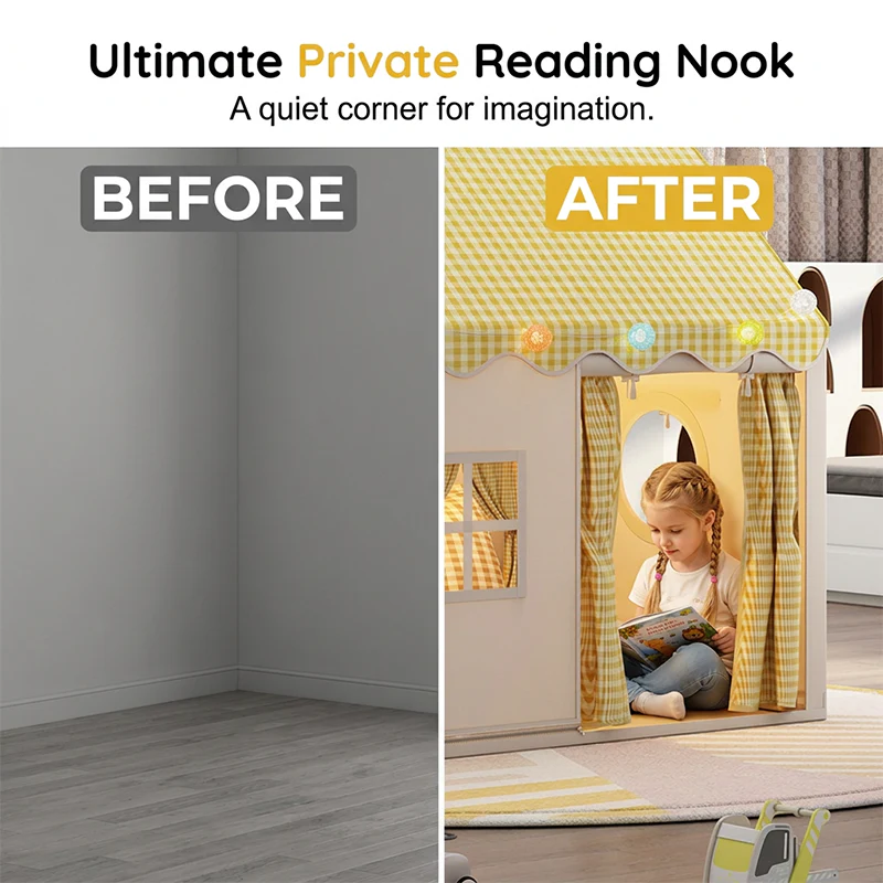 🏰 LIMITED-TIME 50% OFF! ✨ Dream Play Tent for Kids – Fairy Lights, Roomy Interior, Gingham Style 🌟 - Image 3