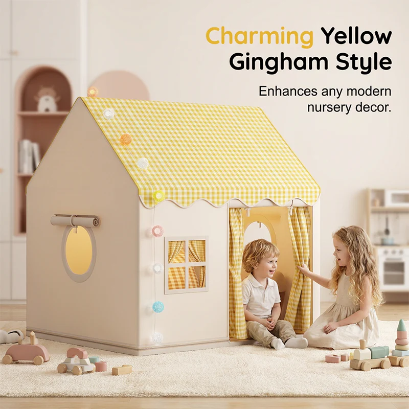🏰 LIMITED-TIME 50% OFF! ✨ Dream Play Tent for Kids – Fairy Lights, Roomy Interior, Gingham Style 🌟 - Image 5