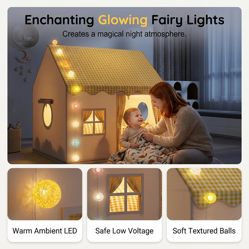 🏰 LIMITED-TIME 50% OFF! ✨ Dream Play Tent for Kids – Fairy Lights, Roomy Interior, Gingham Style 🌟 - Image 6