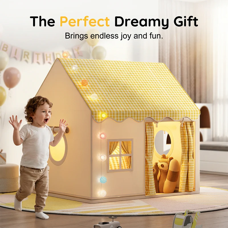 🏰 LIMITED-TIME 50% OFF! ✨ Dream Play Tent for Kids – Fairy Lights, Roomy Interior, Gingham Style 🌟 - Image 8
