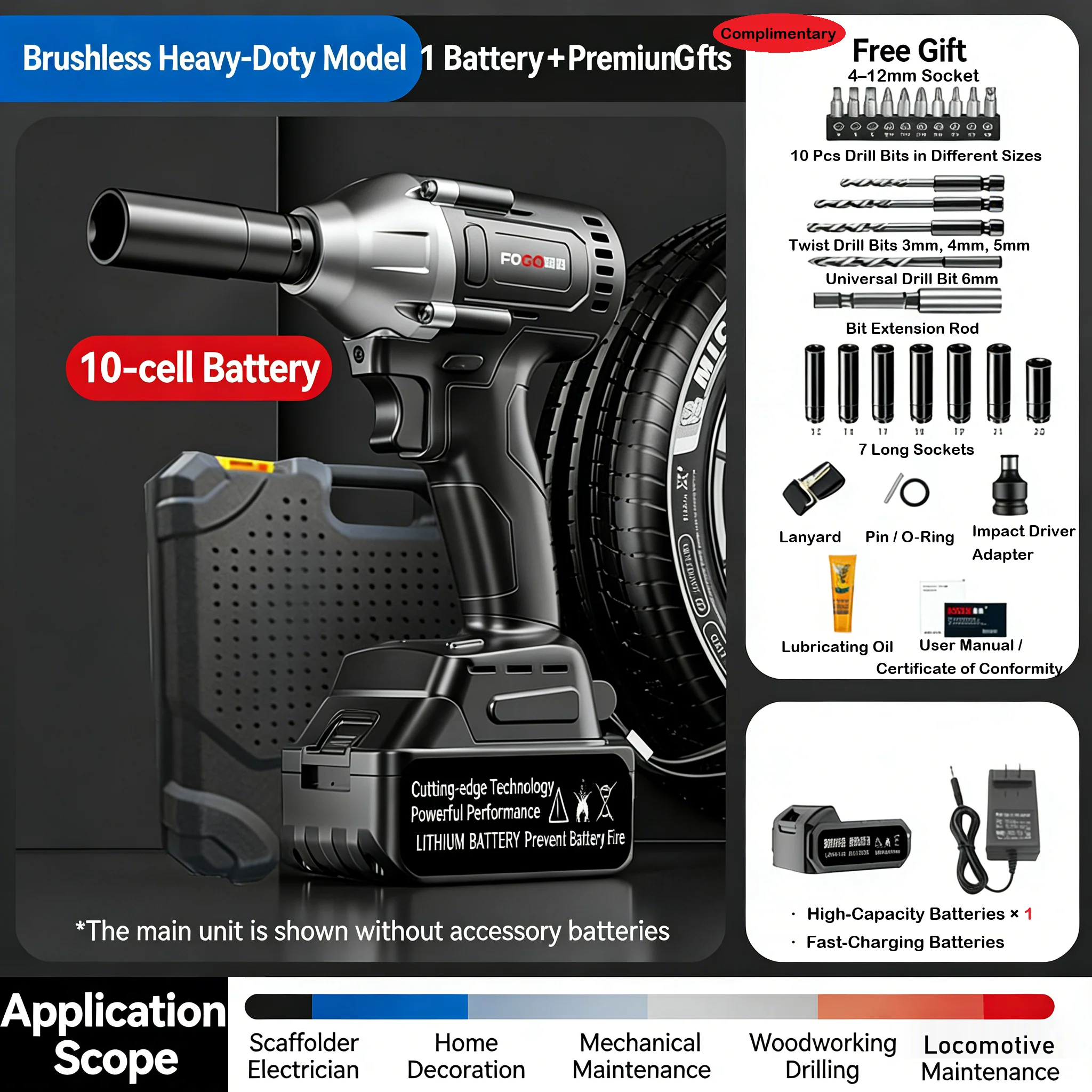 🔧50% OFF!⚡Cordless Brushless Impact Wrench 1/2 Inch, High Torque, 2x Battery Fast Charger🛠️