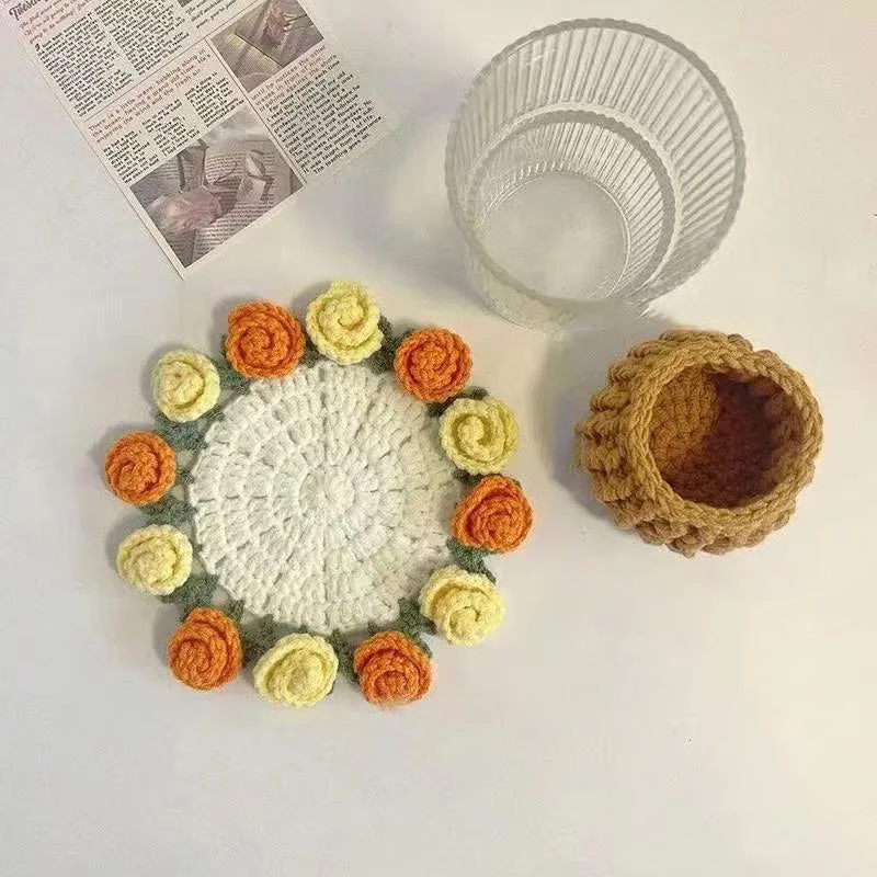 Handmade Floral Yarn Coasters - Image 10