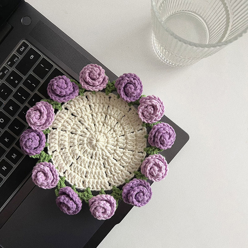 Handmade Floral Yarn Coasters - Image 11