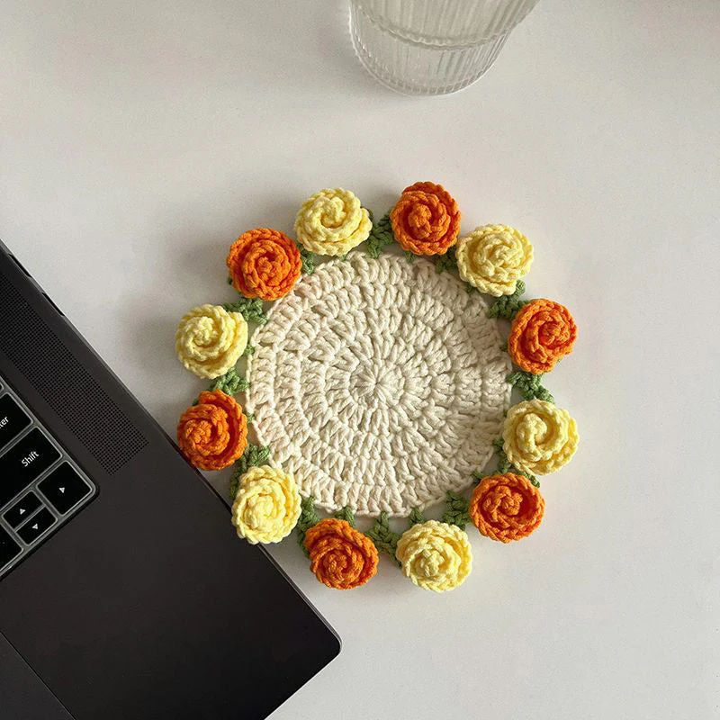 Handmade Floral Yarn Coasters - Image 12