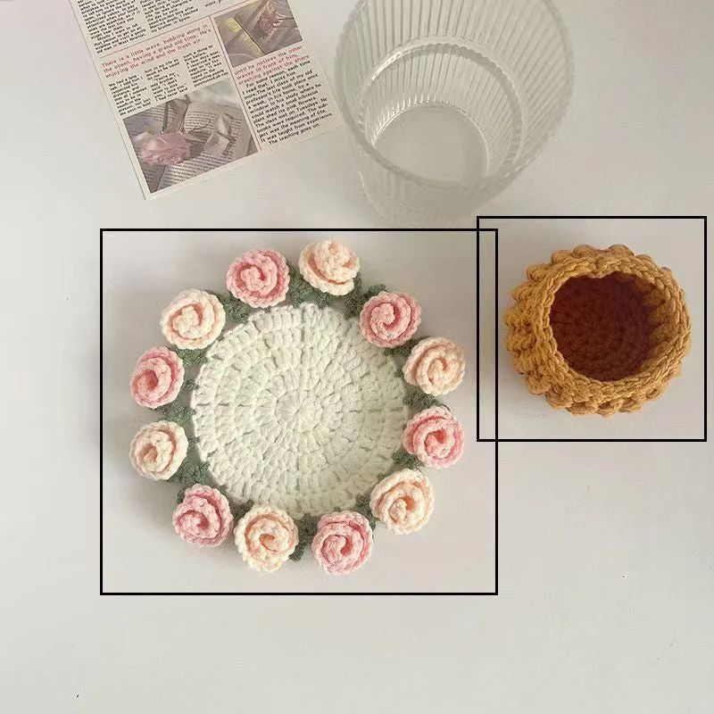 Handmade Floral Yarn Coasters - Image 13