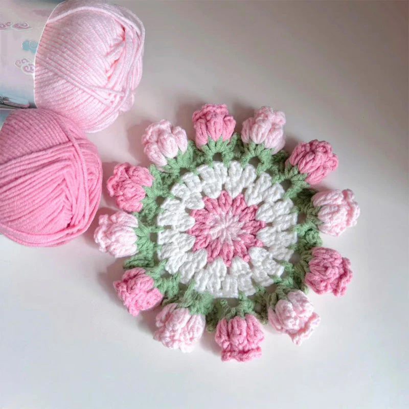 Handmade Floral Yarn Coasters - Image 15