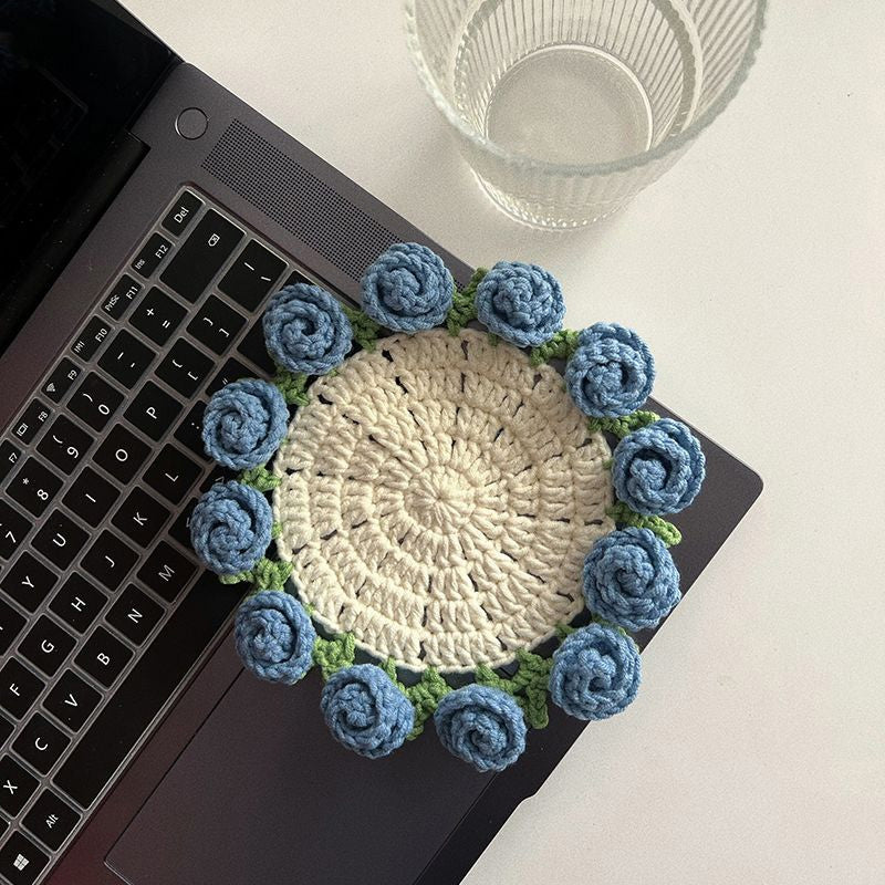 Handmade Floral Yarn Coasters - Image 16