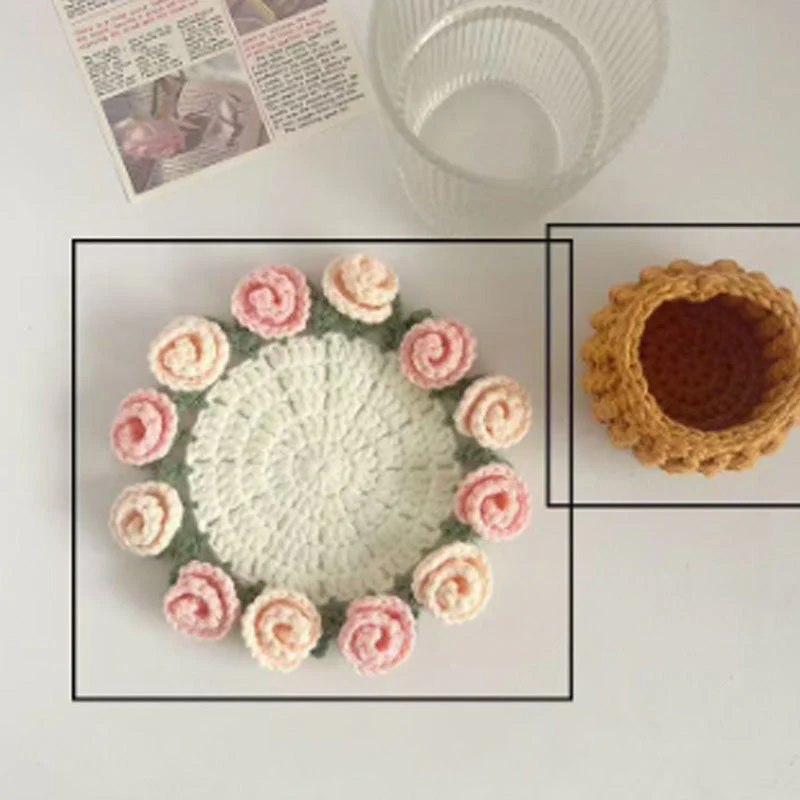 Handmade Floral Yarn Coasters - Image 17
