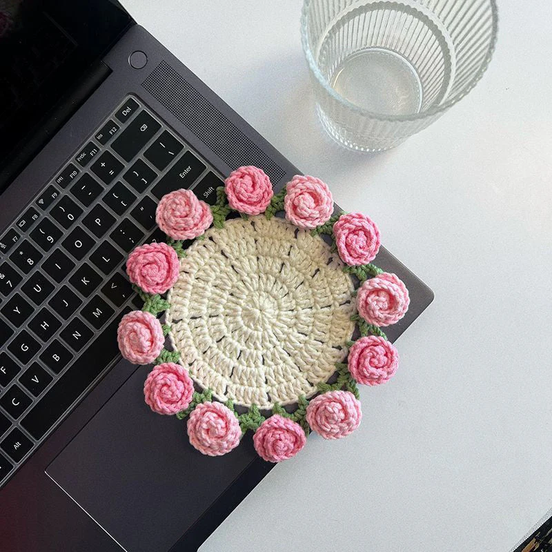 Handmade Floral Yarn Coasters - Image 19