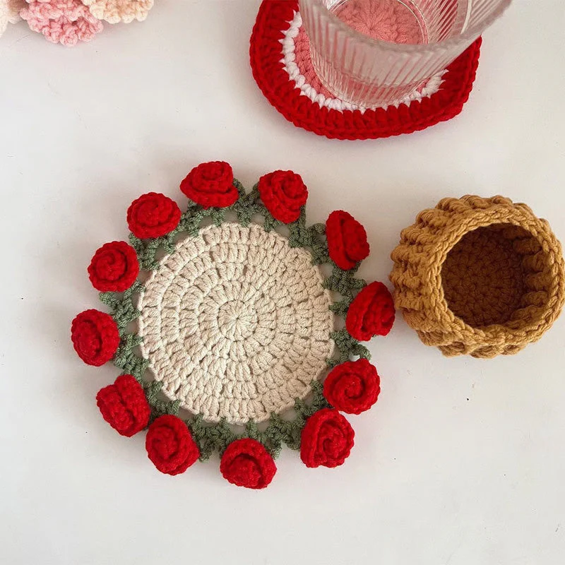 Handmade Floral Yarn Coasters - Image 2