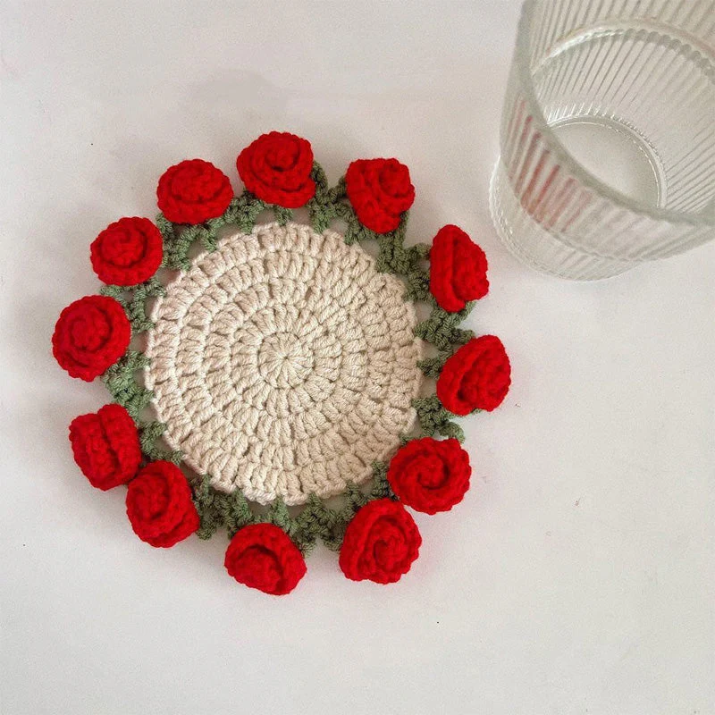Handmade Floral Yarn Coasters - Image 5