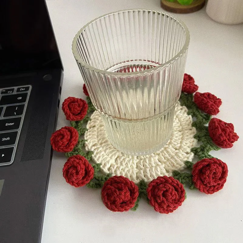 Handmade Floral Yarn Coasters - Image 6