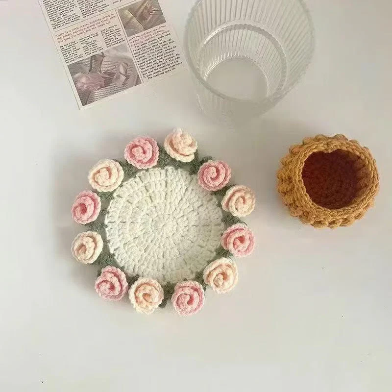 Handmade Floral Yarn Coasters - Image 7