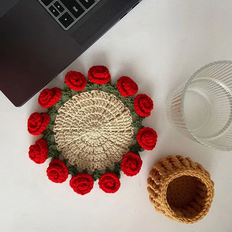 Handmade Floral Yarn Coasters - Image 8