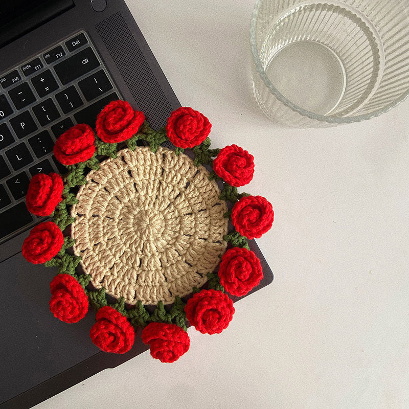 Handmade Floral Yarn Coasters - Image 9