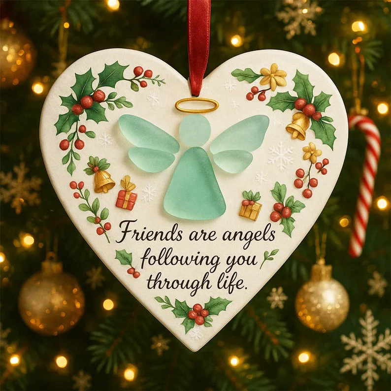 ⏳LAST DAY SALE 70% OFF!⏰Heart-Shaped Sea Glass Angel Friendship Ornament✨ Shaped by Nature & Crafted by Hand