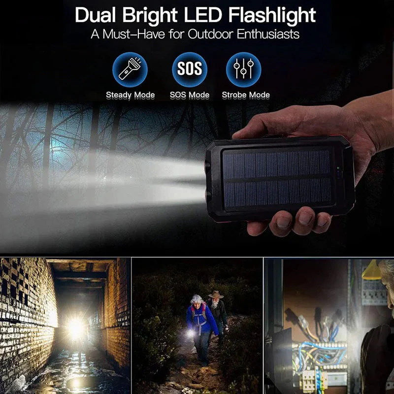 🔥10000mAh Portable Solar Power Bank, Solar Powered Charger with Dual LED Flashlights, Power Bank for Travel, Camping - Image 4
