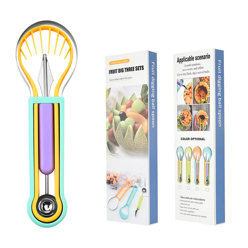 ✨ Elevate Your Fruit Preparation Game—The 3-in-1 Multi-Function Melon Ball Scoop & Carving Knife Set! ✨ - Image 12