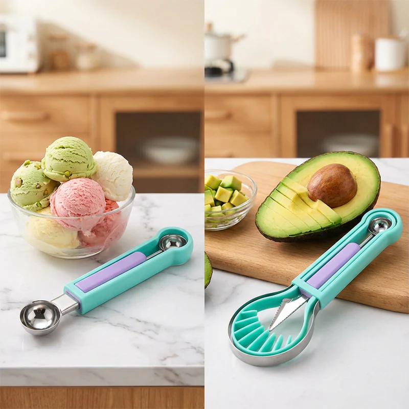 ✨ Elevate Your Fruit Preparation Game—The 3-in-1 Multi-Function Melon Ball Scoop & Carving Knife Set! ✨ - Image 2