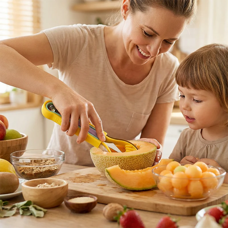 ✨ Elevate Your Fruit Preparation Game—The 3-in-1 Multi-Function Melon Ball Scoop & Carving Knife Set! ✨ - Image 3