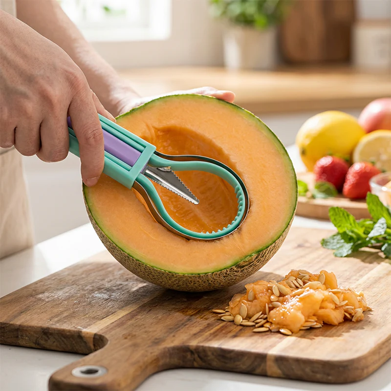 ✨ Elevate Your Fruit Preparation Game—The 3-in-1 Multi-Function Melon Ball Scoop & Carving Knife Set! ✨ - Image 4