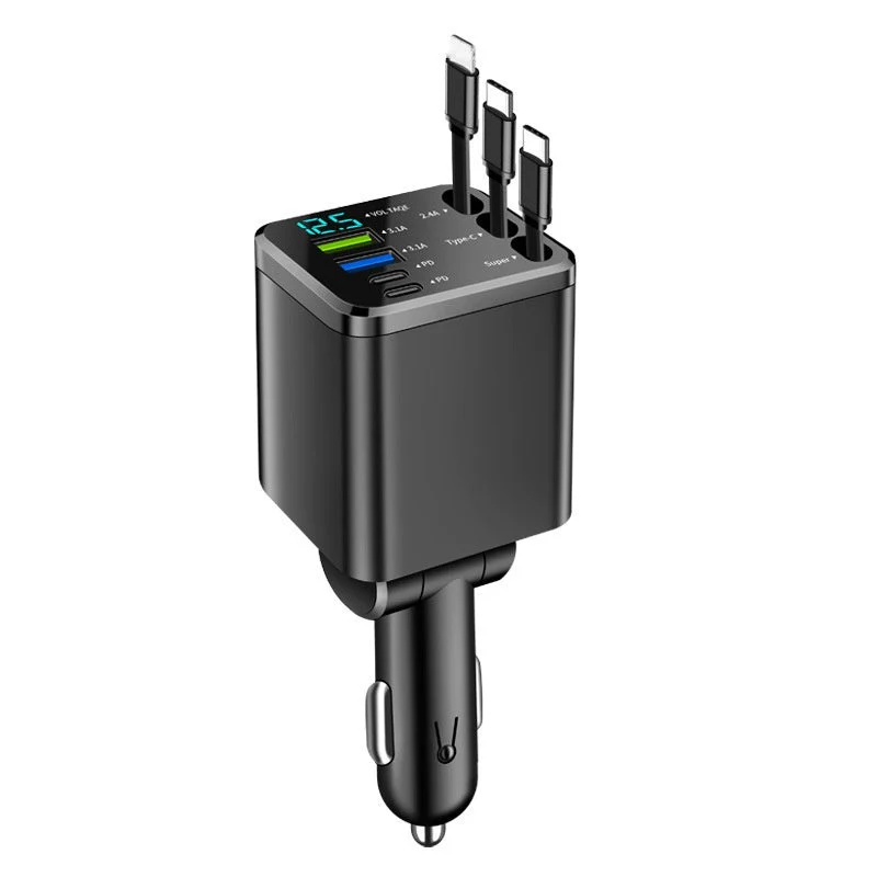 🔋 50% OFF NOW! 🚗 Fast Charging 7-in-1 Retractable Fast Car Charger with Voltage Display – USB-C For Android&Lighting For APPLE - Image 11