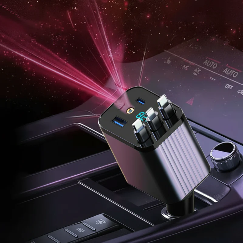 🔋 50% OFF NOW! 🚗 Fast Charging 7-in-1 Retractable Fast Car Charger with Voltage Display – USB-C For Android&Lighting For APPLE - Image 12