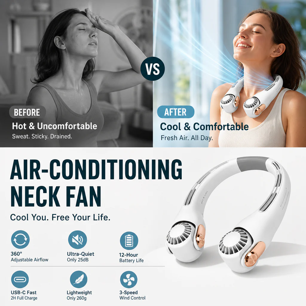 🌀 LIMITED-TIME 50% OFF! 💥 360° Rotating Neck Fan – Ultra Quiet, 3 Speeds, Hands-Free, Long Battery ✨ - Image 5