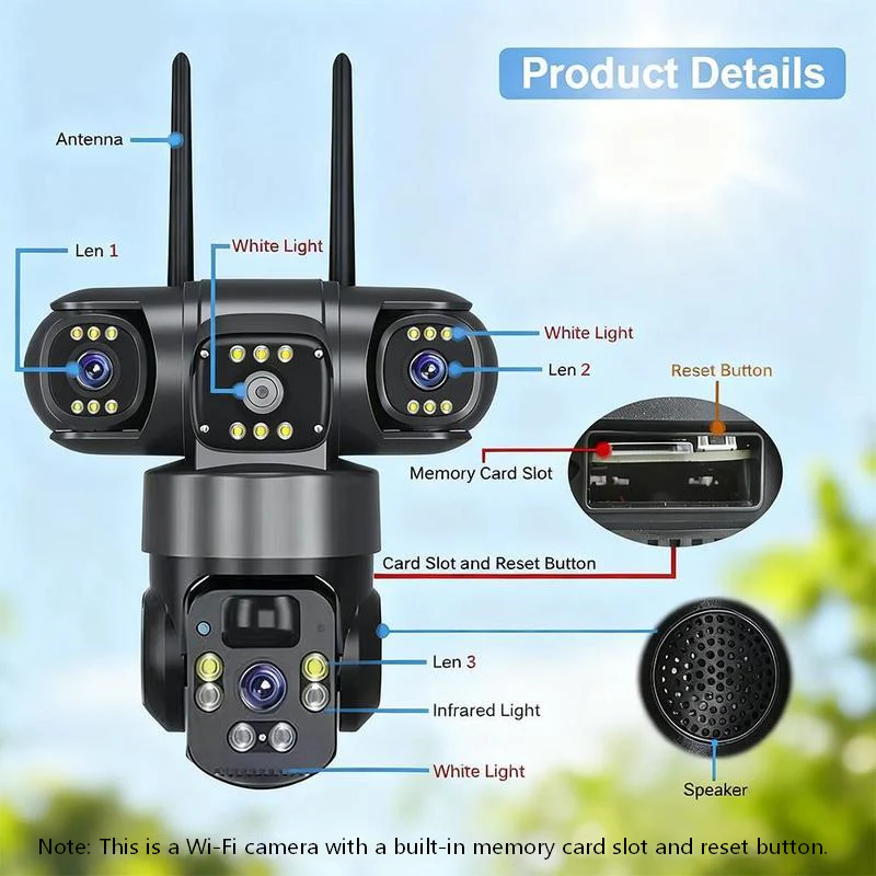 📢📢40% OFF !!!⏰6K 9MP Outdoor Wi-Fi Security Camera | 10x Zoom, 3 Lenses, 360° PTZ | IP66 Waterproof, Color Night Vision, Two-Way Audio, Motion Tracking - Image 6