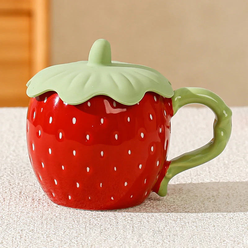 Strawberry Ceramic Mug with Lid - Image 11