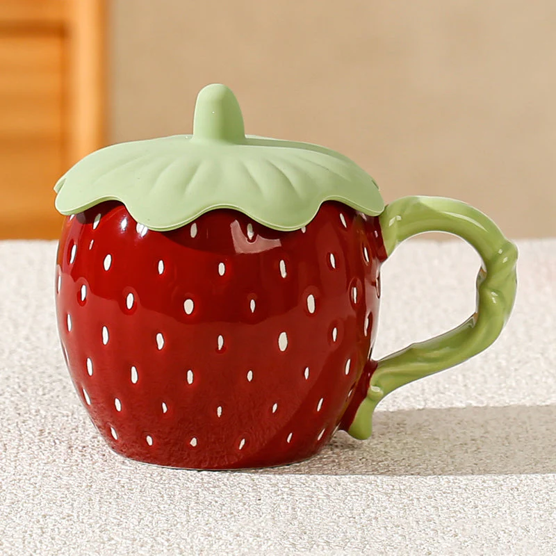 Strawberry Ceramic Mug with Lid - Image 12