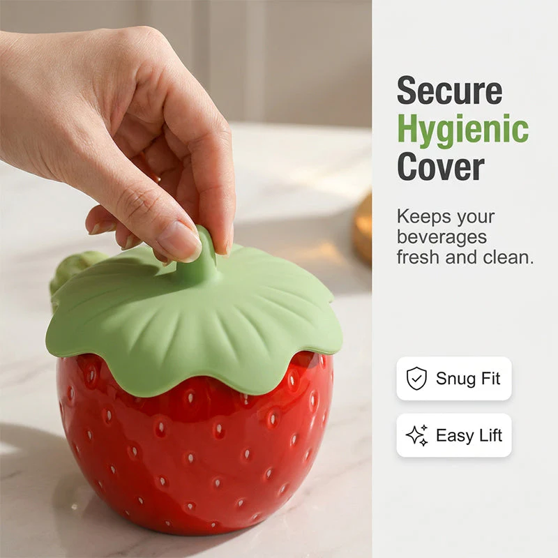 Strawberry Ceramic Mug with Lid - Image 4