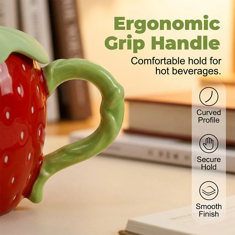 Strawberry Ceramic Mug with Lid - Image 5