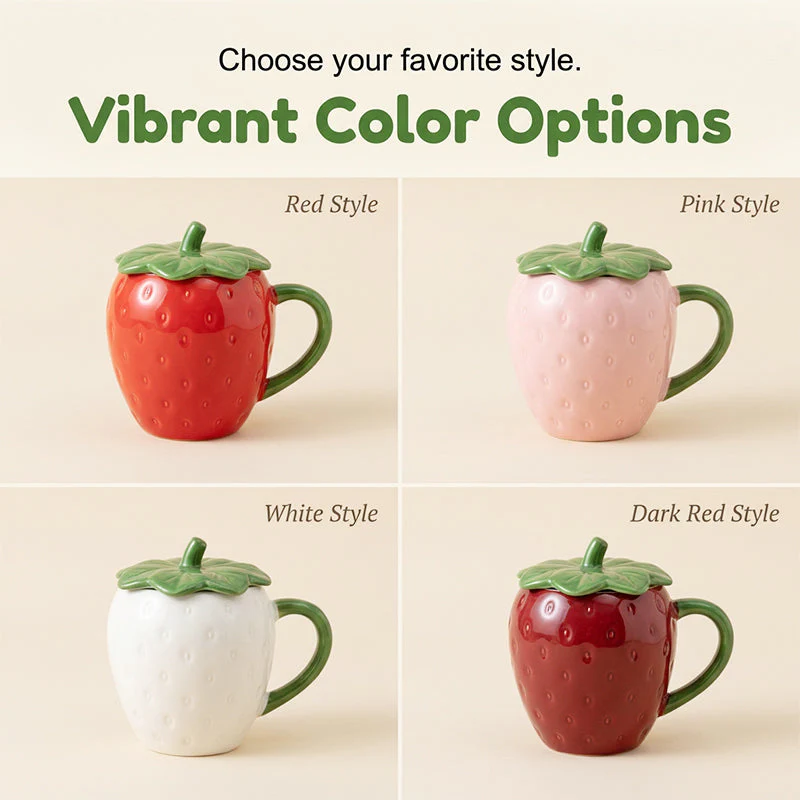 Strawberry Ceramic Mug with Lid - Image 8