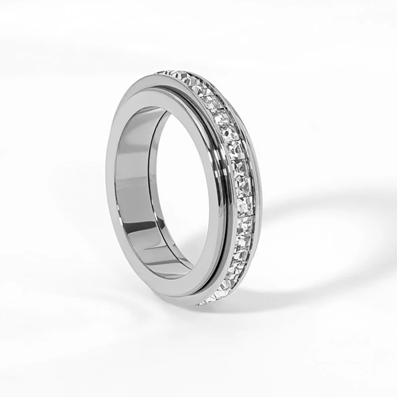 💖Titanium steel rotating spinner ring with cubic zirconia💖 - Image 11