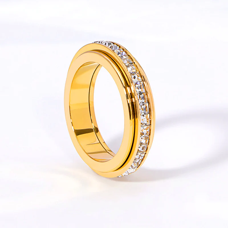 💖Titanium steel rotating spinner ring with cubic zirconia💖 - Image 12