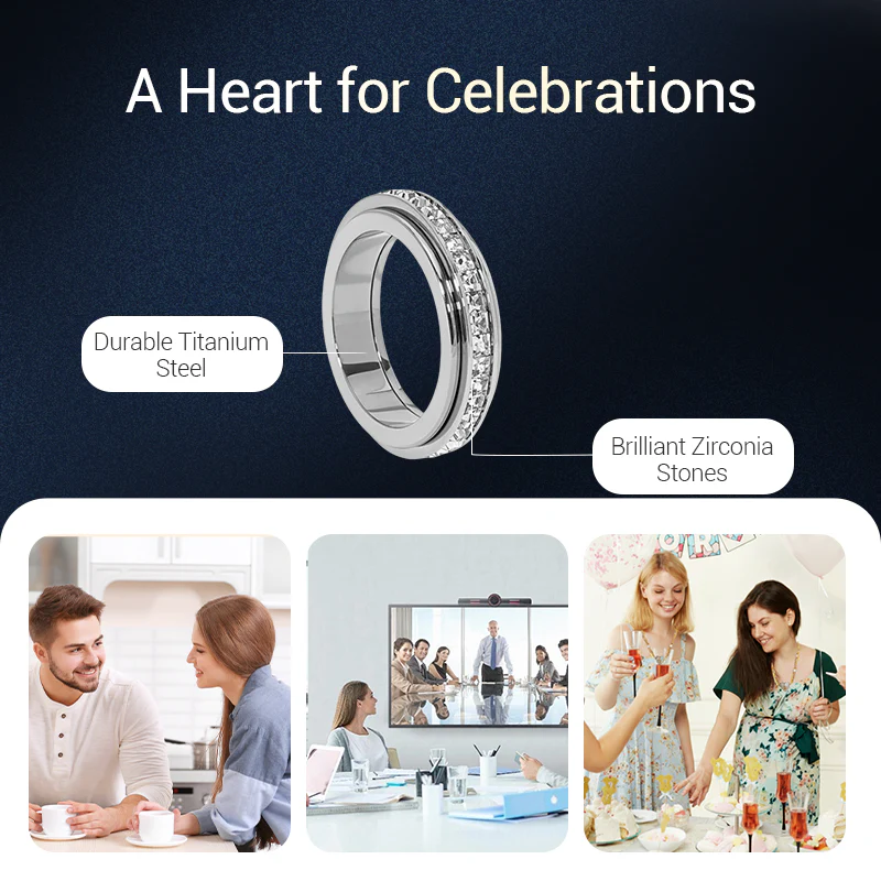 💖Titanium steel rotating spinner ring with cubic zirconia💖 - Image 3