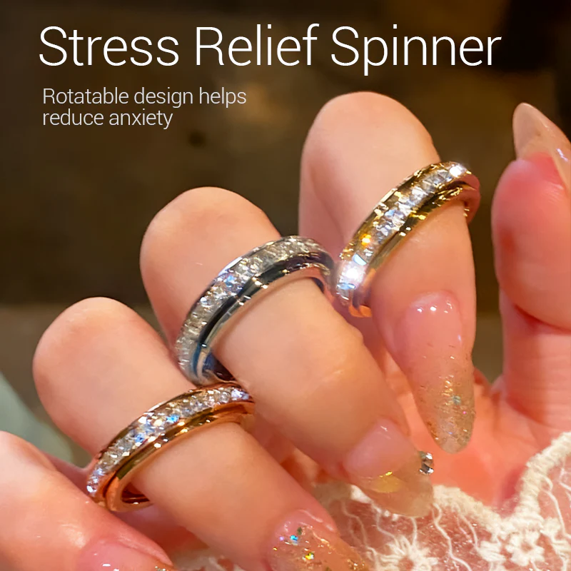 💖Titanium steel rotating spinner ring with cubic zirconia💖 - Image 4