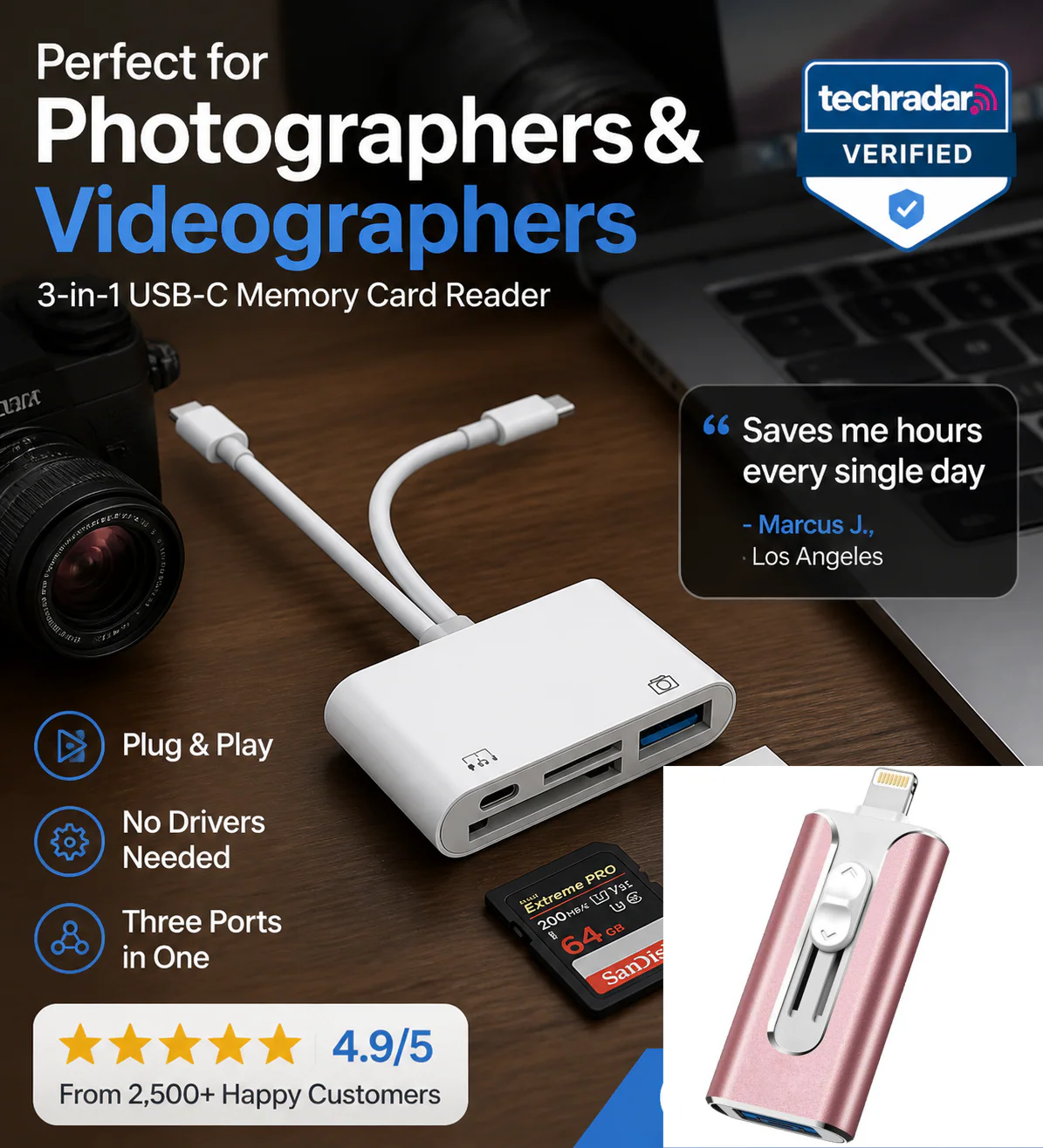 3-in-1 USB-C Memory Card Reader - Image 7