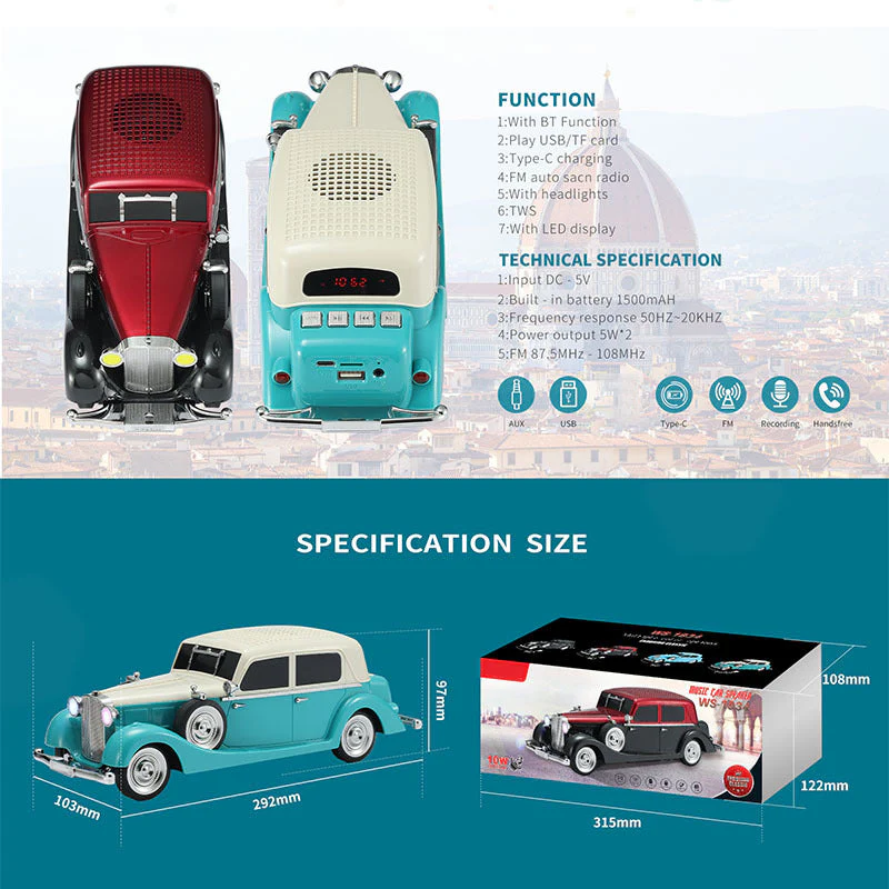 🔥2026 New Arrivals: 50% Off for a Limited Time!🔥Vintage Car Bluetooth Speaker with Stereo Sound - Image 8